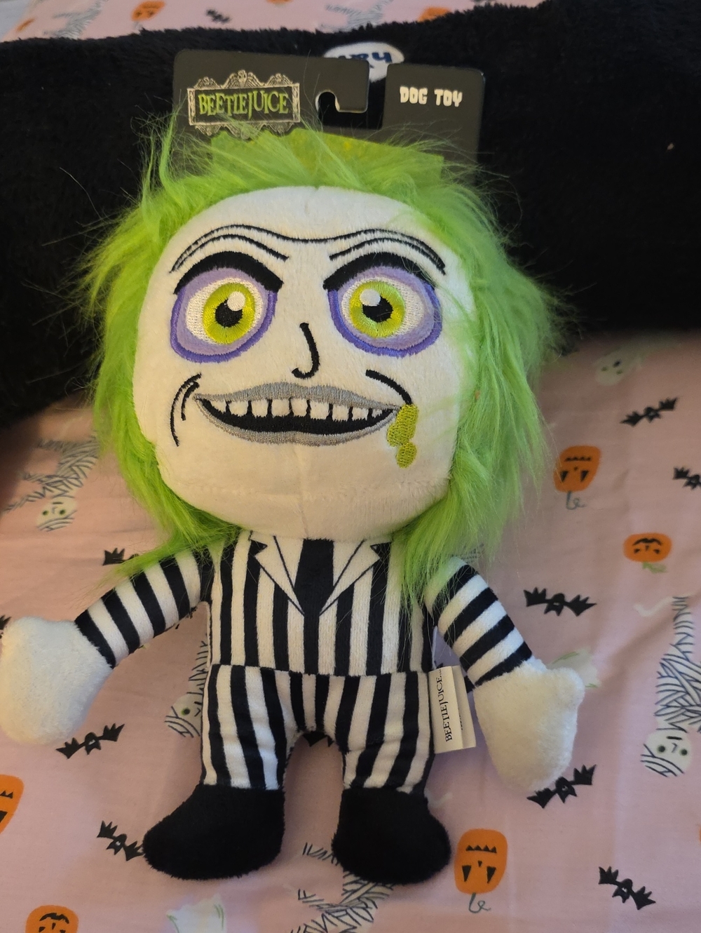 Plush DOG Toy - Green Hair Striped Costume SQUEAKY